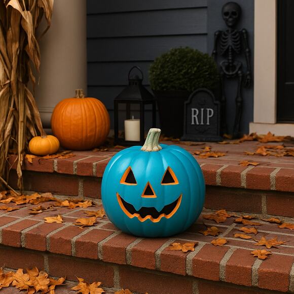 Hyde & Eek! Teal Pumpkin Project Halloween Candy Bowl Decor Pumpkin - Picture 1 of 6
